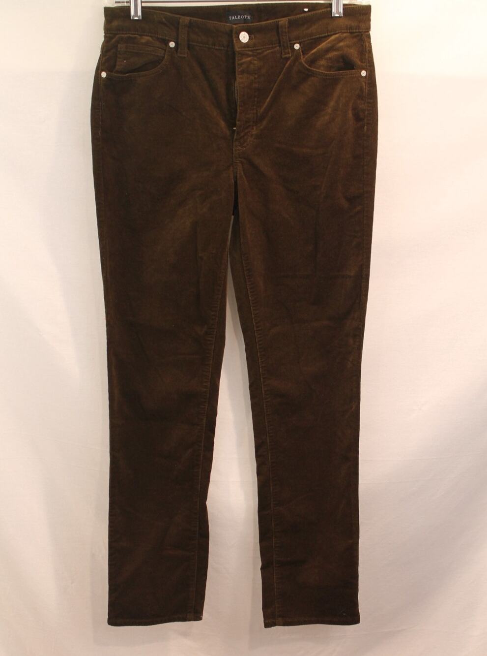 Talbots Straight Leg Corduroy Pants Womens size 8 Dark Green Stretch Pockets